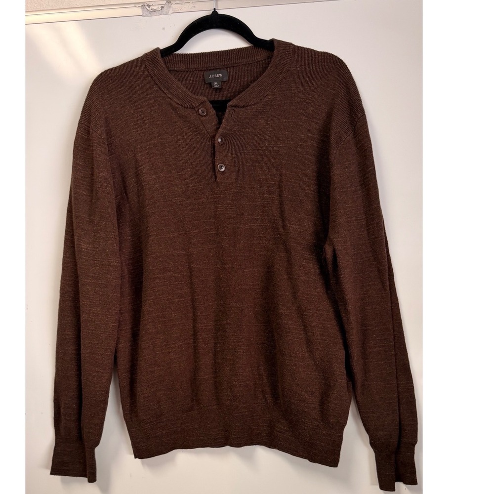J.Crew Mens Brown Cotton Henley Sweater Re-Imagined Sz XL Minimalist Preppy